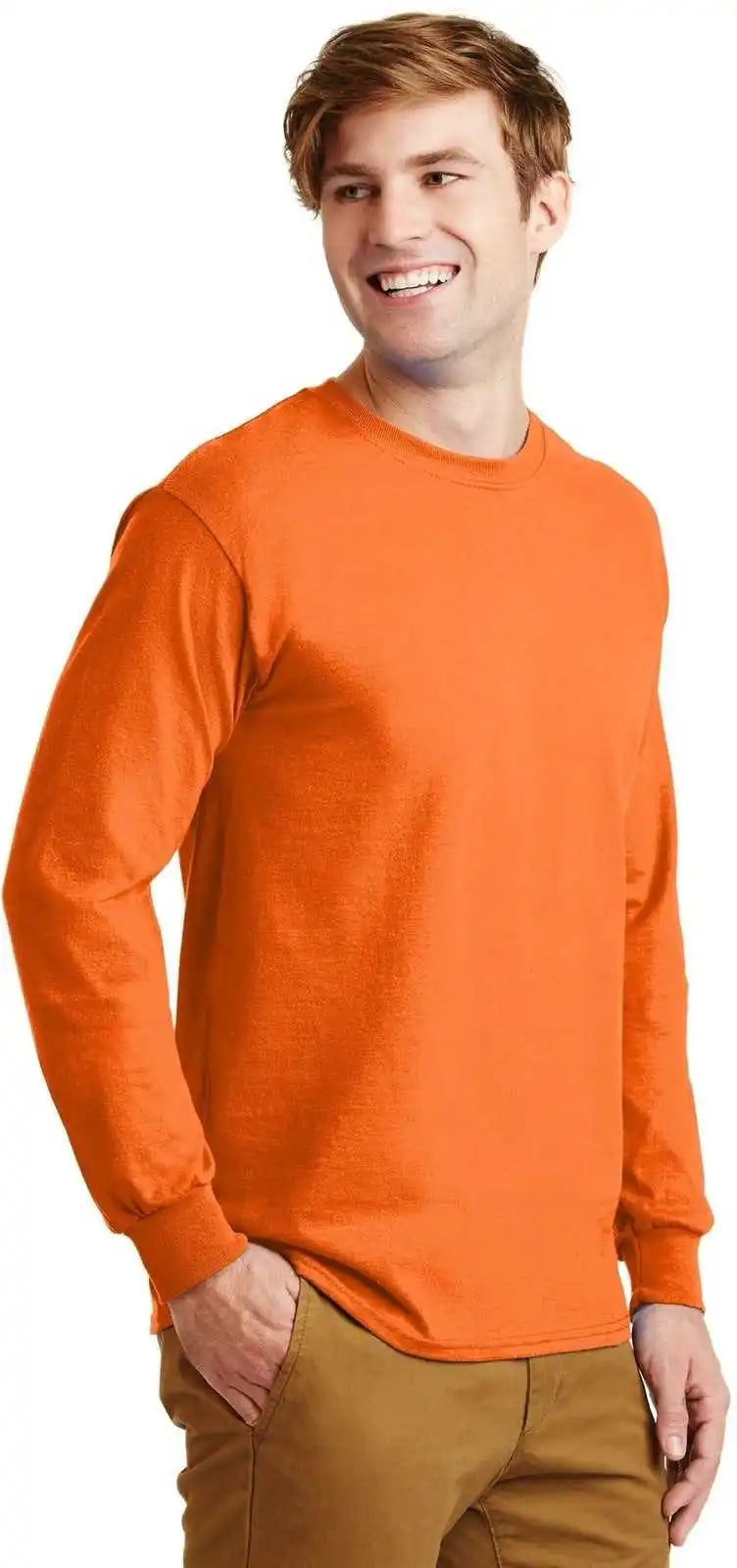 Gildan G2400 Ultra Cotton 100% Long Sleeve t Shirt S. Orange