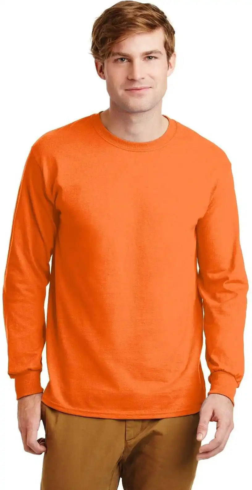 Gildan G2400 Ultra Cotton 100% Long Sleeve t Shirt S. Orange