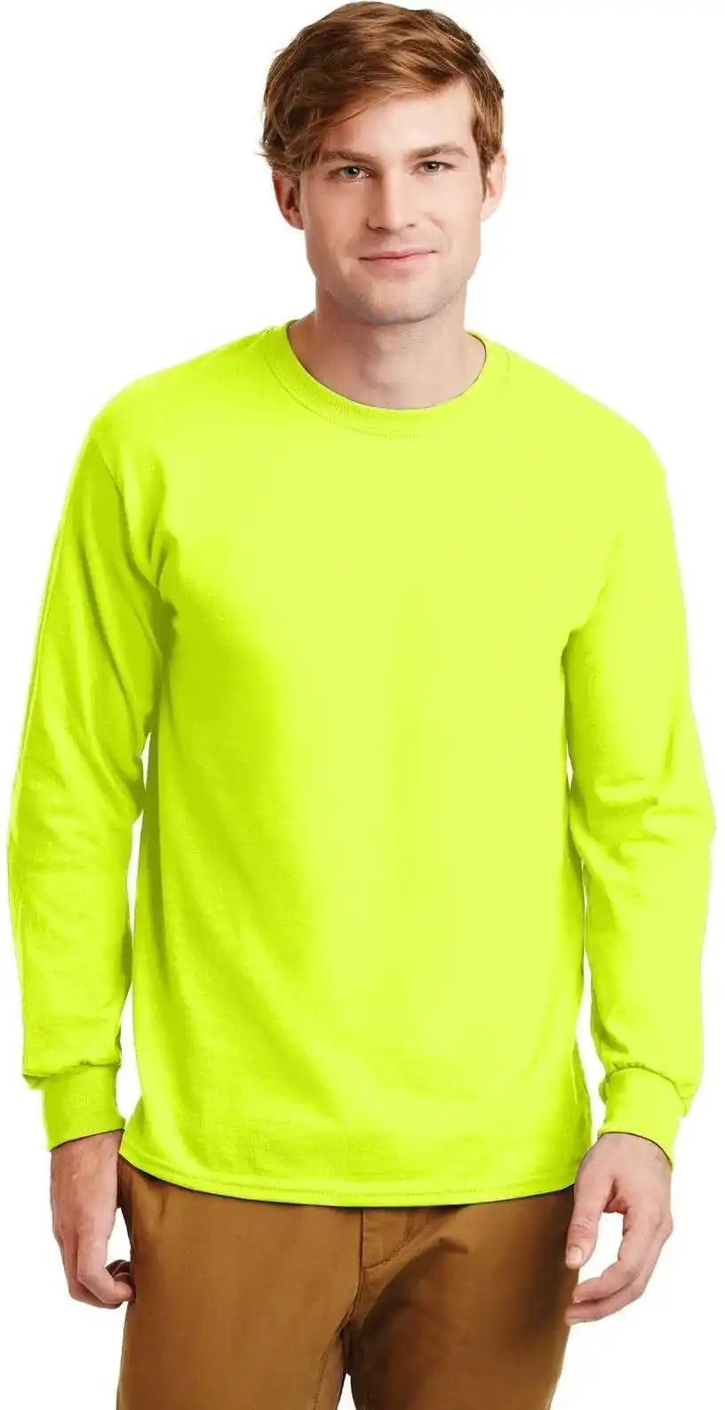 Gildan G2400 Ultra Cotton 100% Long Sleeve t Shirt Safety Green