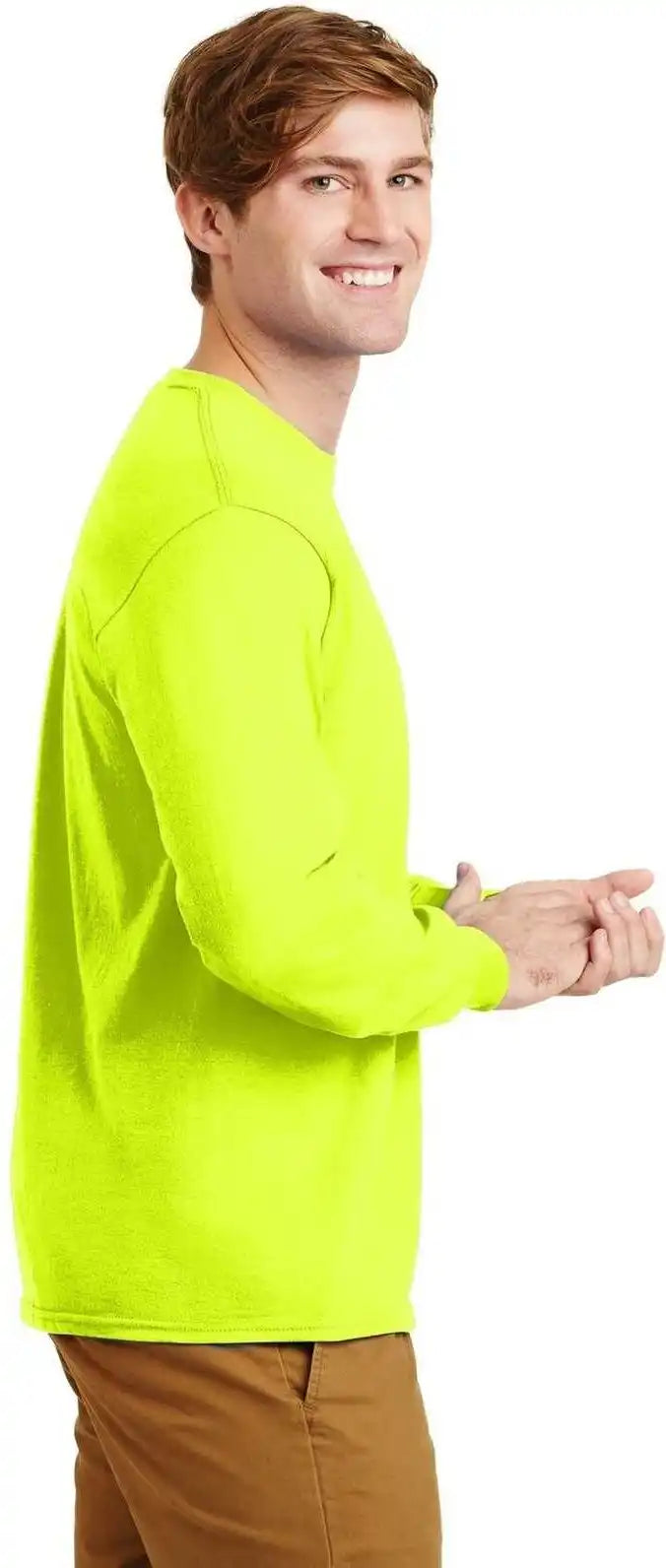 Gildan G2400 Ultra Cotton 100% Long Sleeve t Shirt Safety Green
