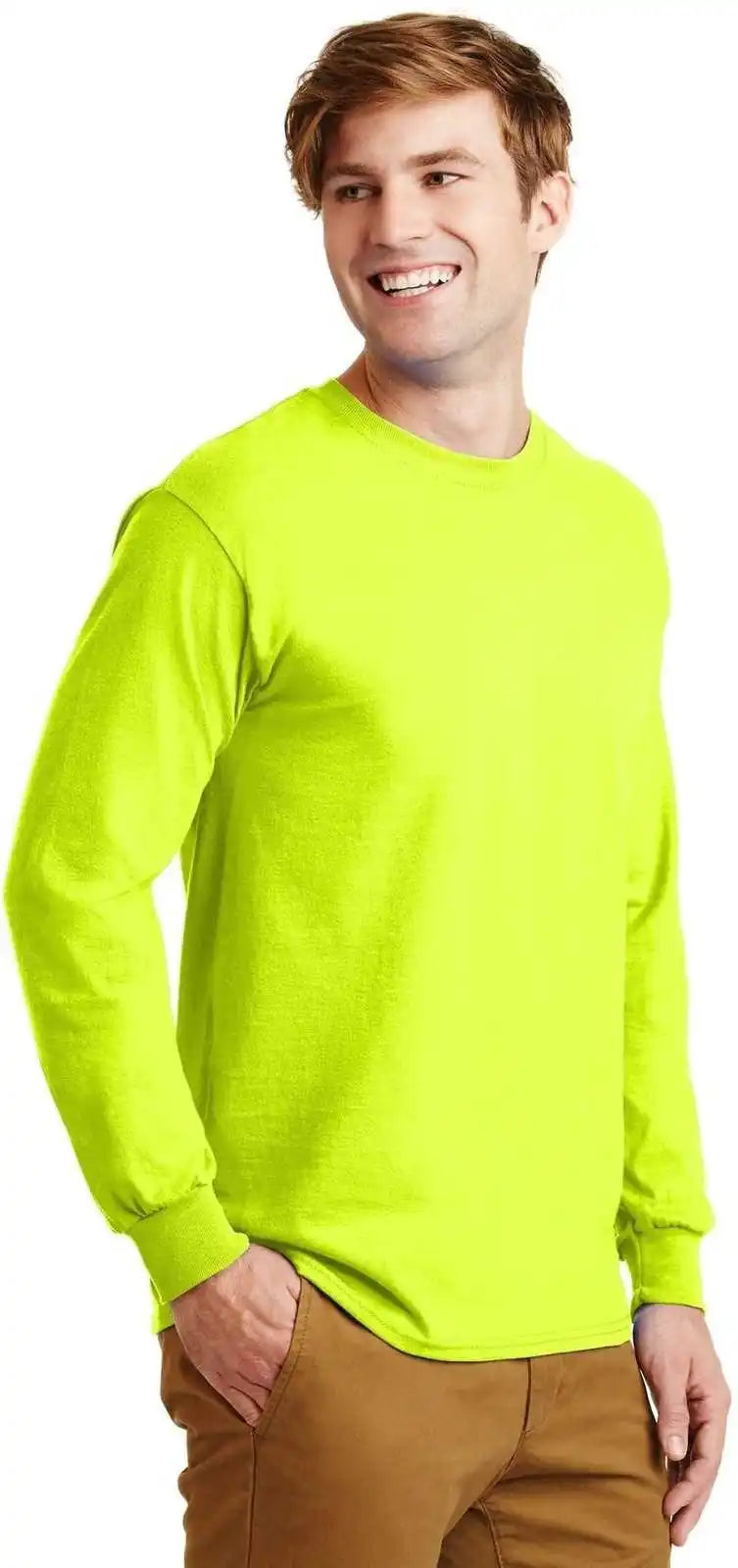 Gildan G2400 Ultra Cotton 100% Long Sleeve t Shirt Safety Green