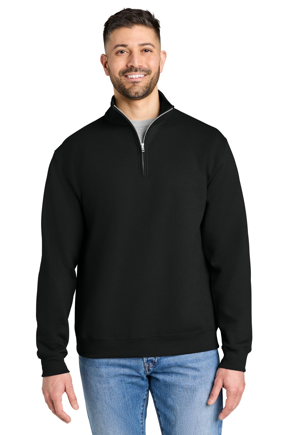 Front view of Black Gildan 18810 Heavy Blend Quarter-Zip Sweatshirt