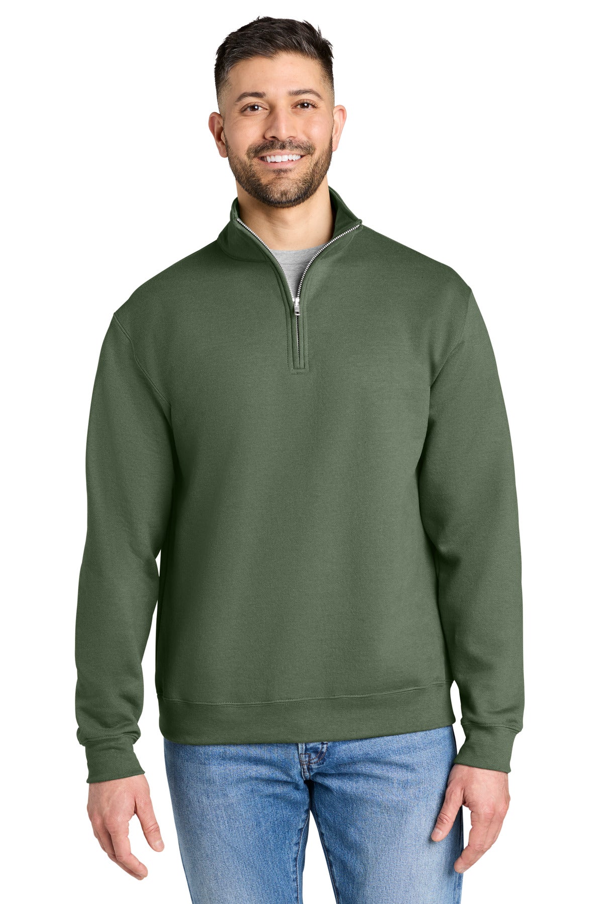 Front view of Military Green Gildan 18810 Heavy Blend Quarter-Zip Sweatshirt