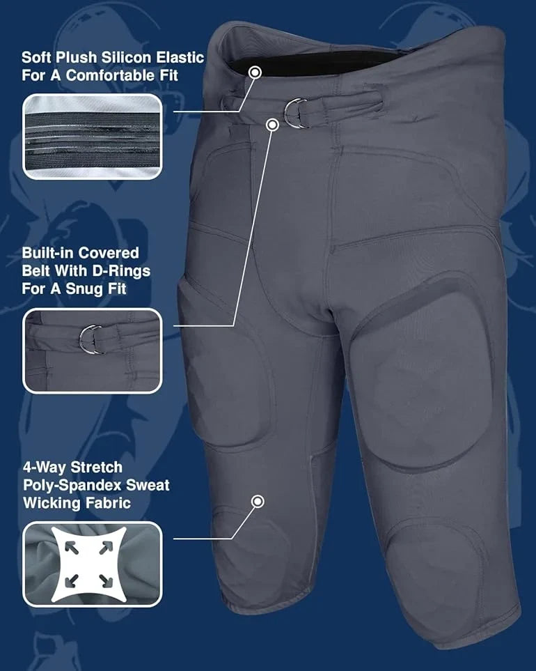 Gladiator Men’s Integrated Football Pants with Built-in pads (graphite)