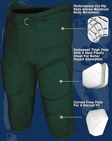 Gladiator Men’s Integrated Football Pants with Built-in pads (green)