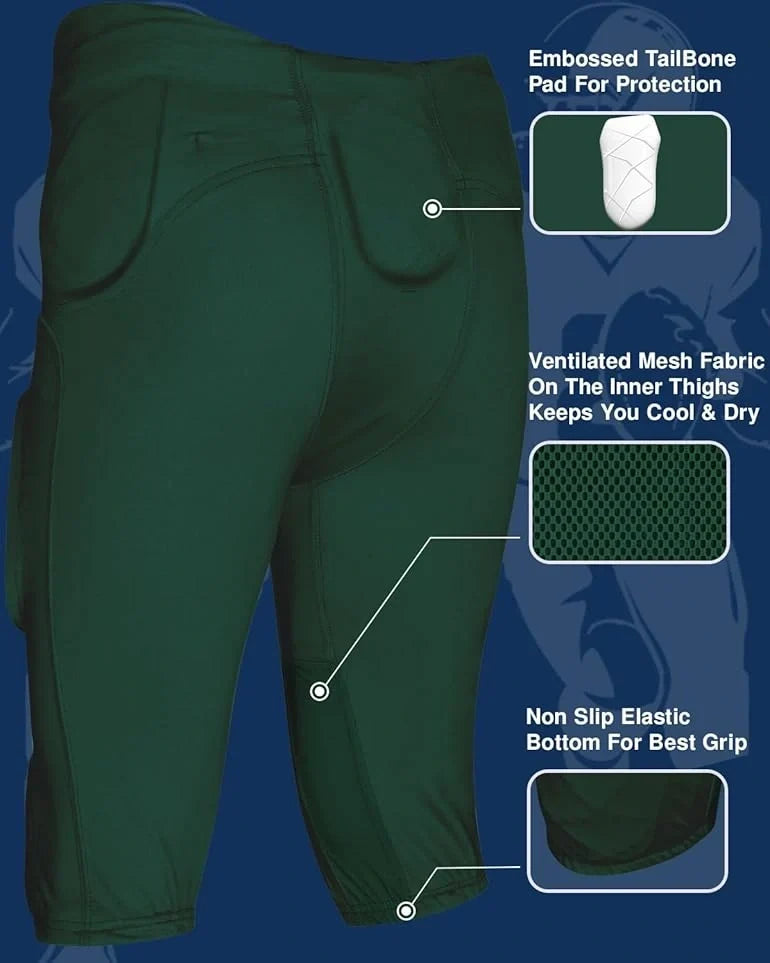 Gladiator Men’s Integrated Football Pants with Built-in pads (green)