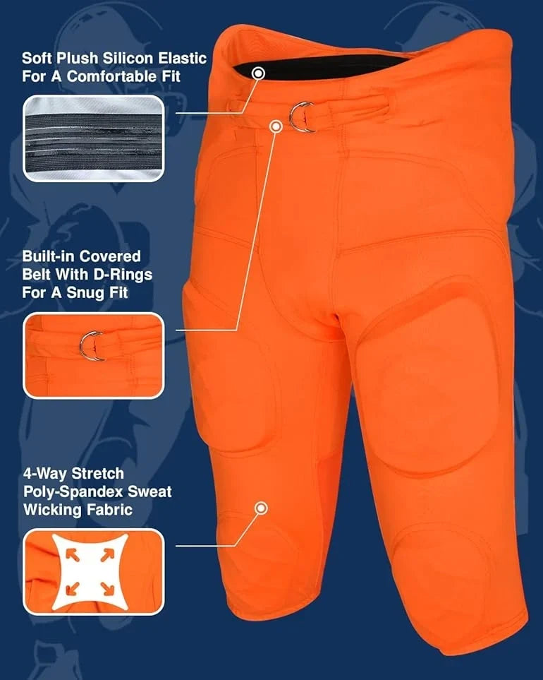 Gladiator Men’s Integrated Football Pants with Built-in pads (orange)