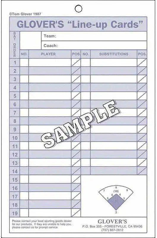 Glover’s Baseball Softball 24 Line-up Cards - 1 Book
