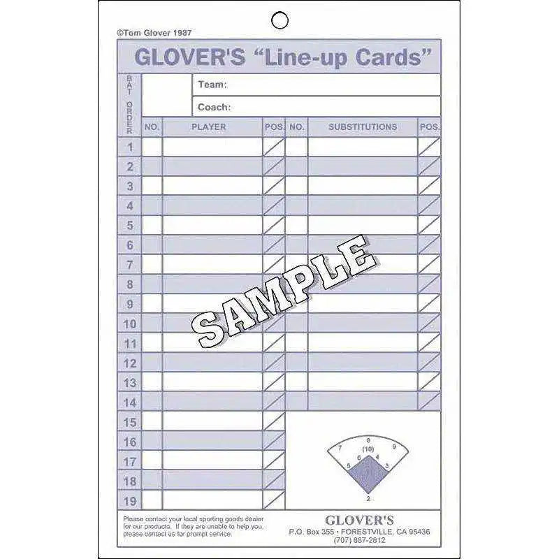 Glover’s Baseball Softball 24 Line-up Cards - 1 Book