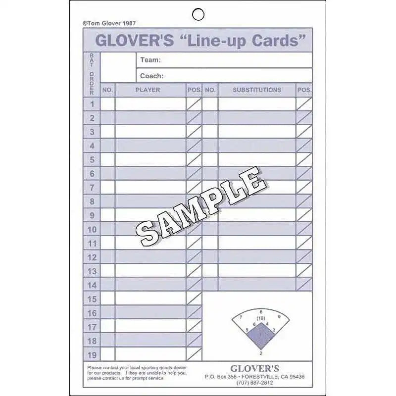 Glover’s Baseball Softball 24 Line-up Cards - 1 Book