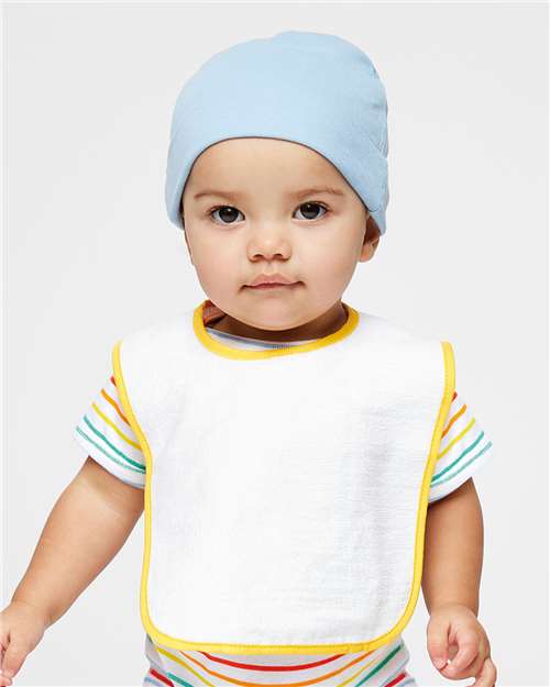 Front View of Gold Infant Contrast Trim Terry Bib - 1003