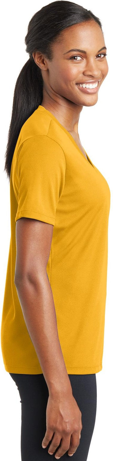 Gold Sport-Tek Women's PosiCharge RacerMesh V-Neck Tee. LST340