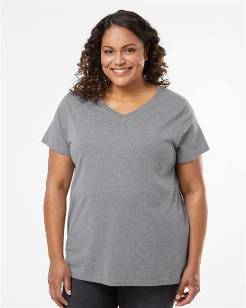 Granite Heather Curvy Collection Women&#39;s Fine Jersey V-Neck Tee - 3817