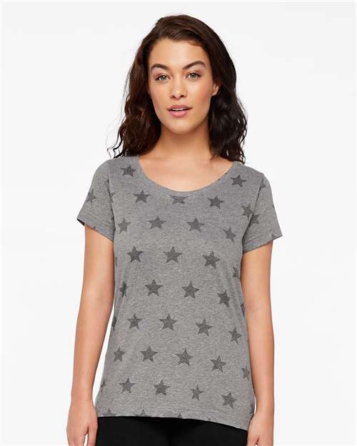 Granite Heather Star Women&#39;s Star Print Scoop Neck Tee - 3629