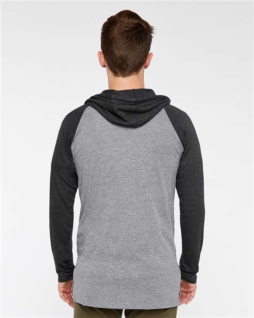 Granite Heather/ Vintage Smoke/ Black Fine Jersey Hooded Long Sleeve Raglan T-Shirt - 6917