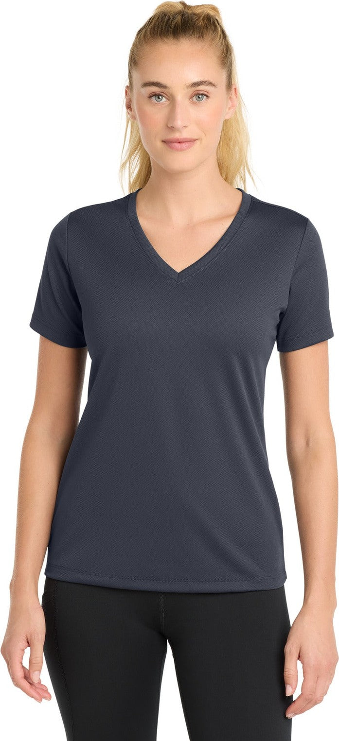 Graphite Grey Sport-Tek Women's PosiCharge RacerMesh V-Neck Tee. LST340
