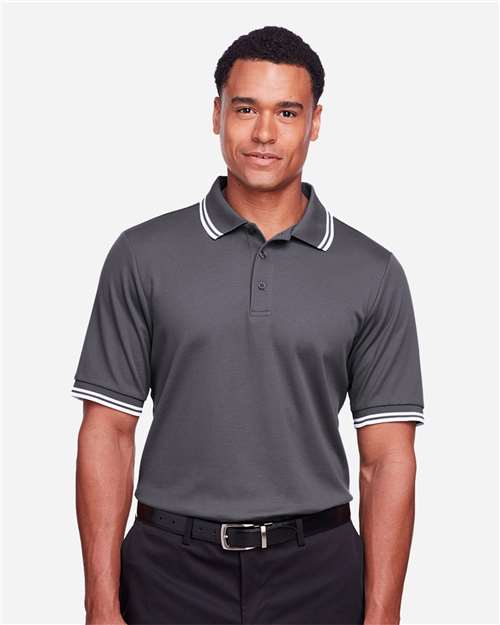 Graphite/ White Men&#39;s CrownLux Performance® Plaited Tipped Polo - DG20C