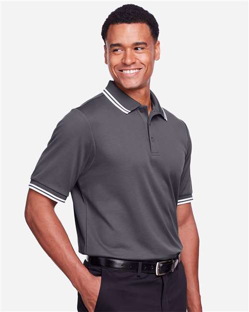 Graphite/ White Men&#39;s CrownLux Performance® Plaited Tipped Polo - DG20C