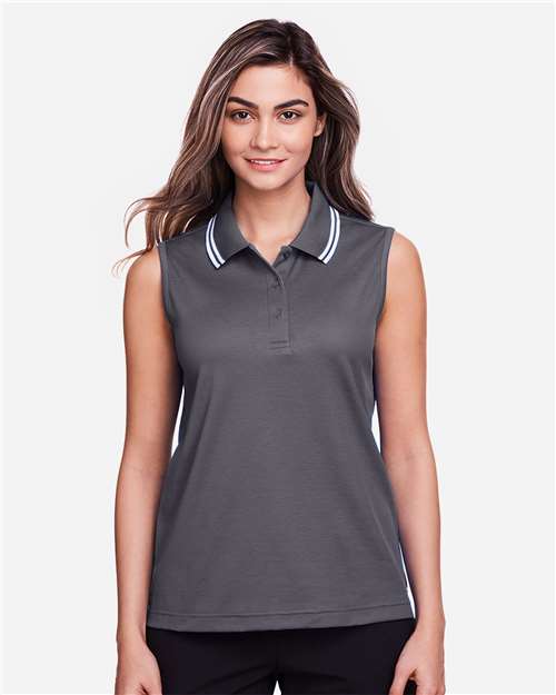 Graphite/ White Women&#39;s CrownLux Performance® Plaited Tipped Sleeveless Polo - DG20SW