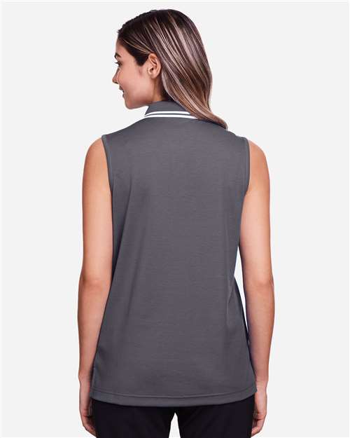 Graphite/ White Women&#39;s CrownLux Performance® Plaited Tipped Sleeveless Polo - DG20SW