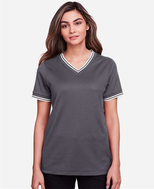 Graphite/ White Women&#39;s CrownLux Performance® Plaited Tipped V-Neck Shirt - DG20CW