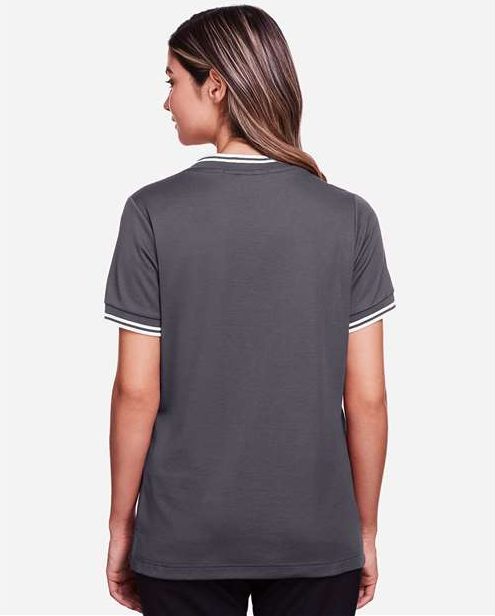 Graphite/ White Women&#39;s CrownLux Performance® Plaited Tipped V-Neck Shirt - DG20CW