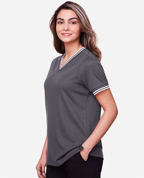 Graphite/ White Women&#39;s CrownLux Performance® Plaited Tipped V-Neck Shirt - DG20CW