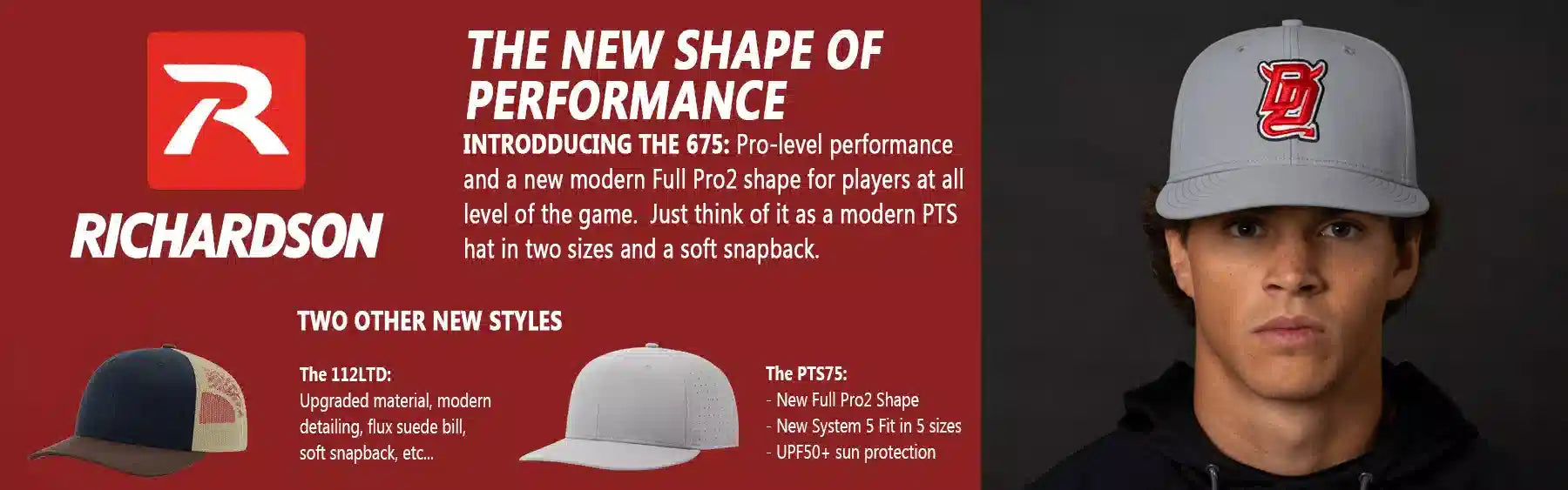 Gray richardson 675 pro2 baseball cap with red logo and soft snapback