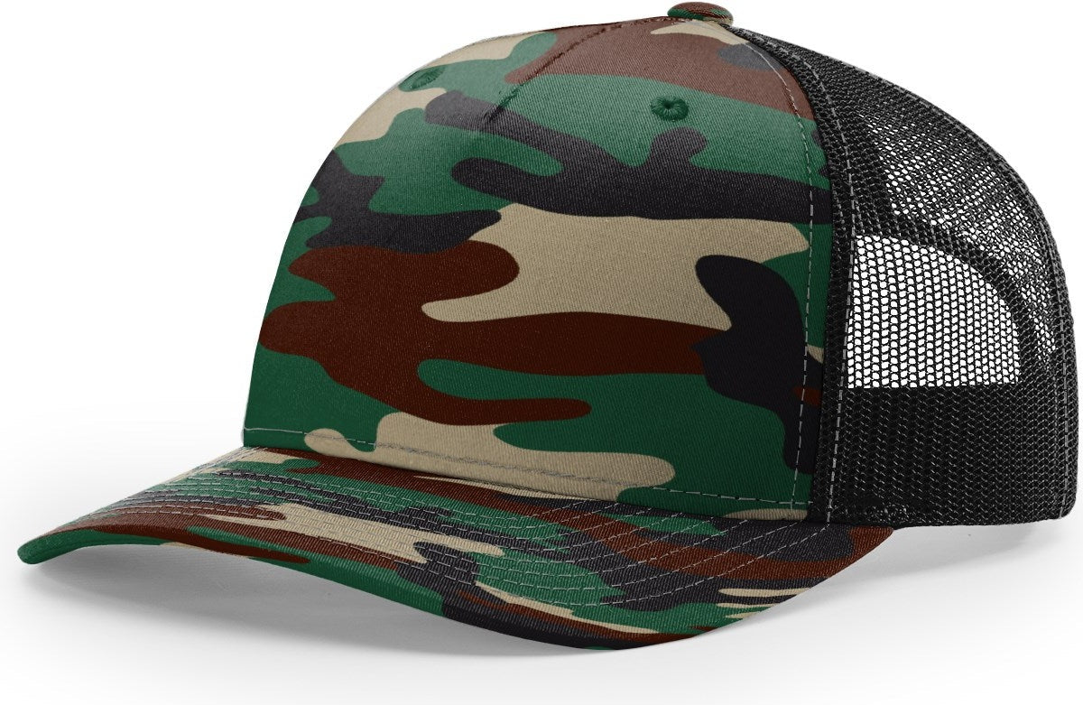 Green Camo/Black Printed Five Panel Trucker