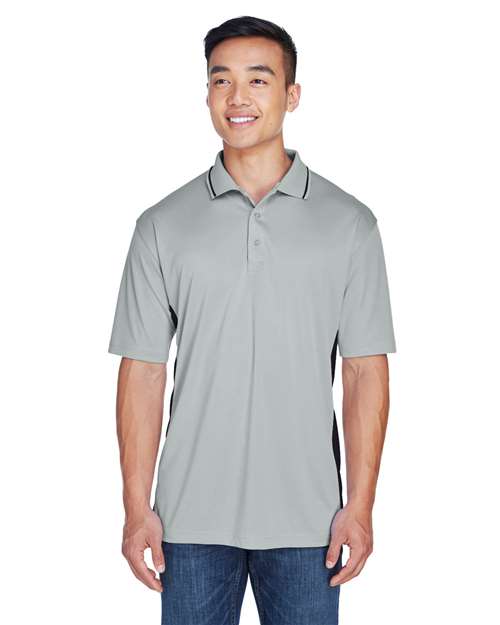 Front View of Grey/ Black Men's Cool & Dry Sport Two-Tone Polo - 8406