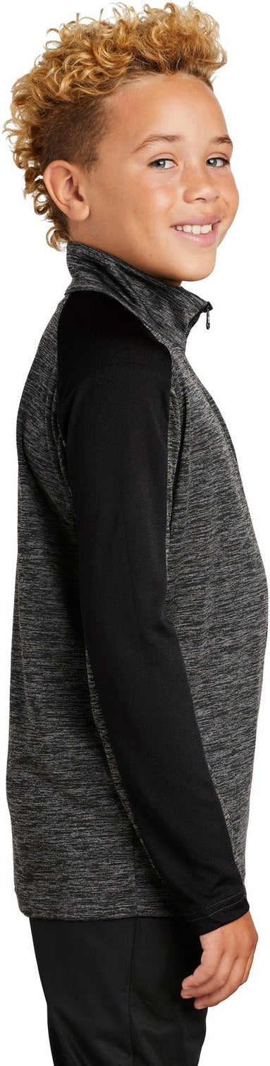 Grey-Blk E/Blk Sport-Tek Youth PosiCharge Electric Heather Colorblock 1/4-Zip Pullover. YST397