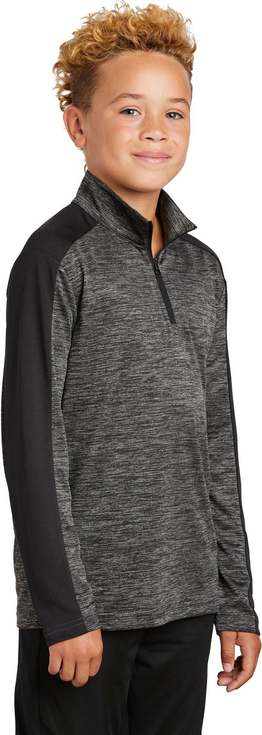 Grey-Blk E/Blk Sport-Tek Youth PosiCharge Electric Heather Colorblock 1/4-Zip Pullover. YST397