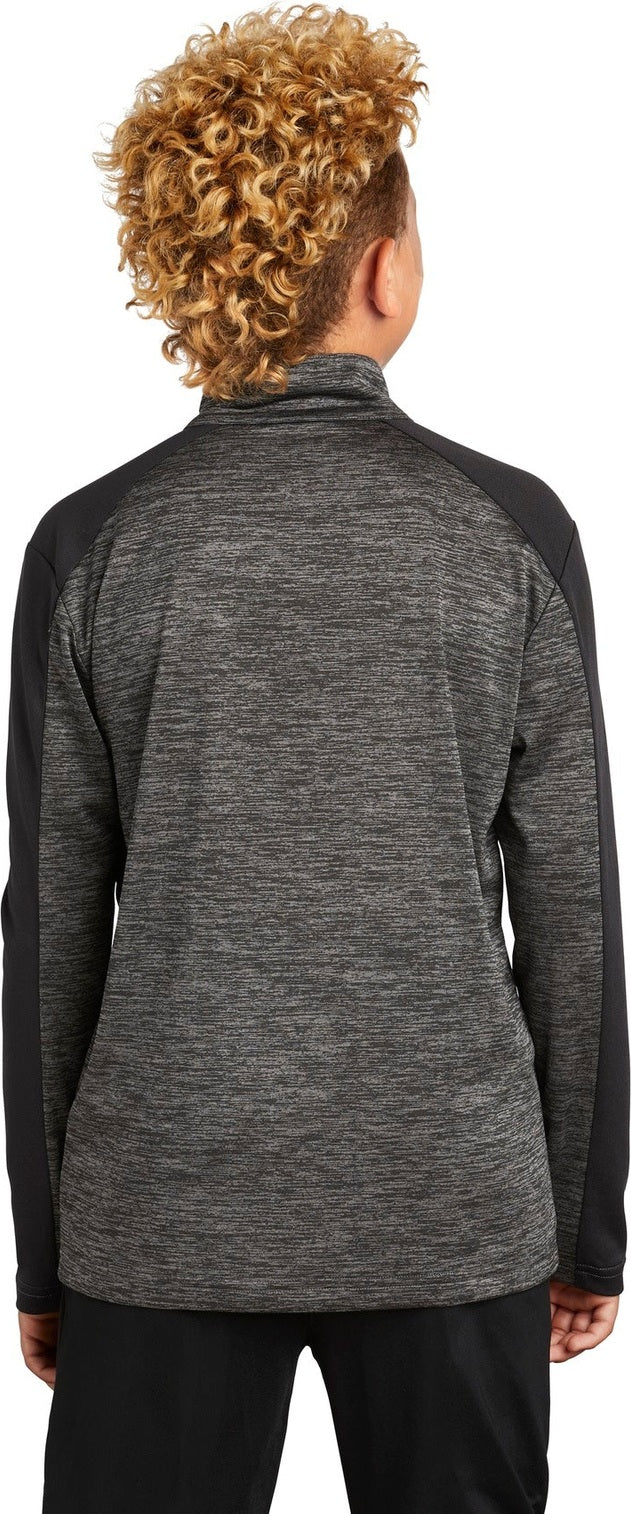 Grey-Blk E/Blk Sport-Tek Youth PosiCharge Electric Heather Colorblock 1/4-Zip Pullover. YST397