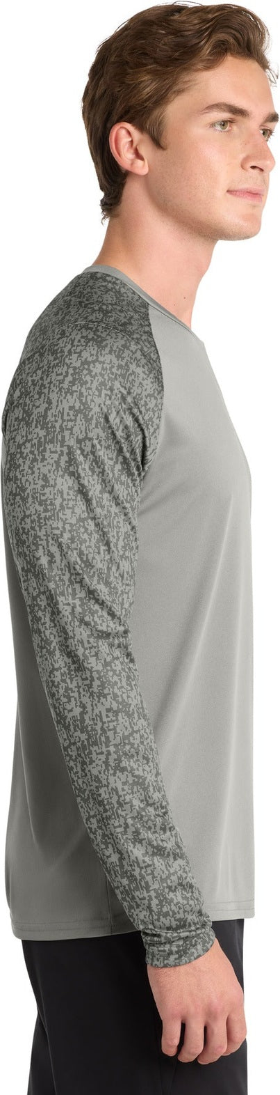 Grey Concrete Sport-Tek Long Sleeve Digi Camo Tee. ST460LS
