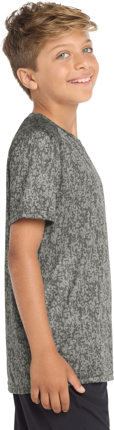 Grey Concrete Sport-Tek Youth Digi Camo Tee. YST460