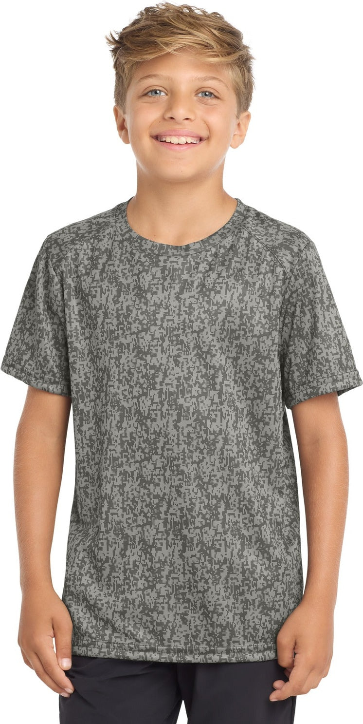 Grey Concrete Sport-Tek Youth Digi Camo Tee. YST460