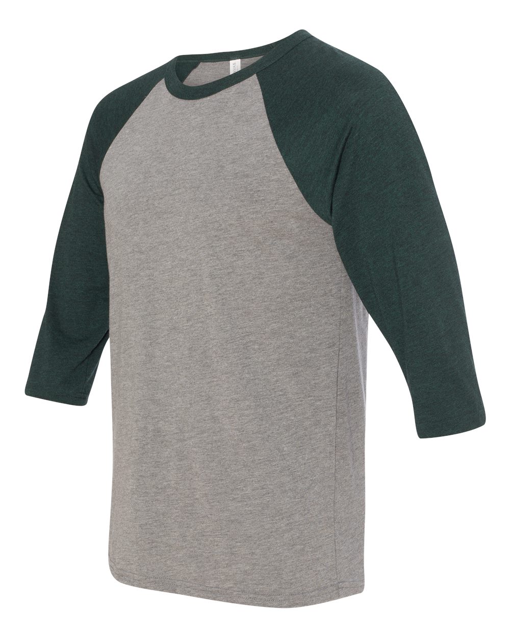 Grey/ Emerald Triblend Three-Quarter Sleeve Baseball Tee - 3200