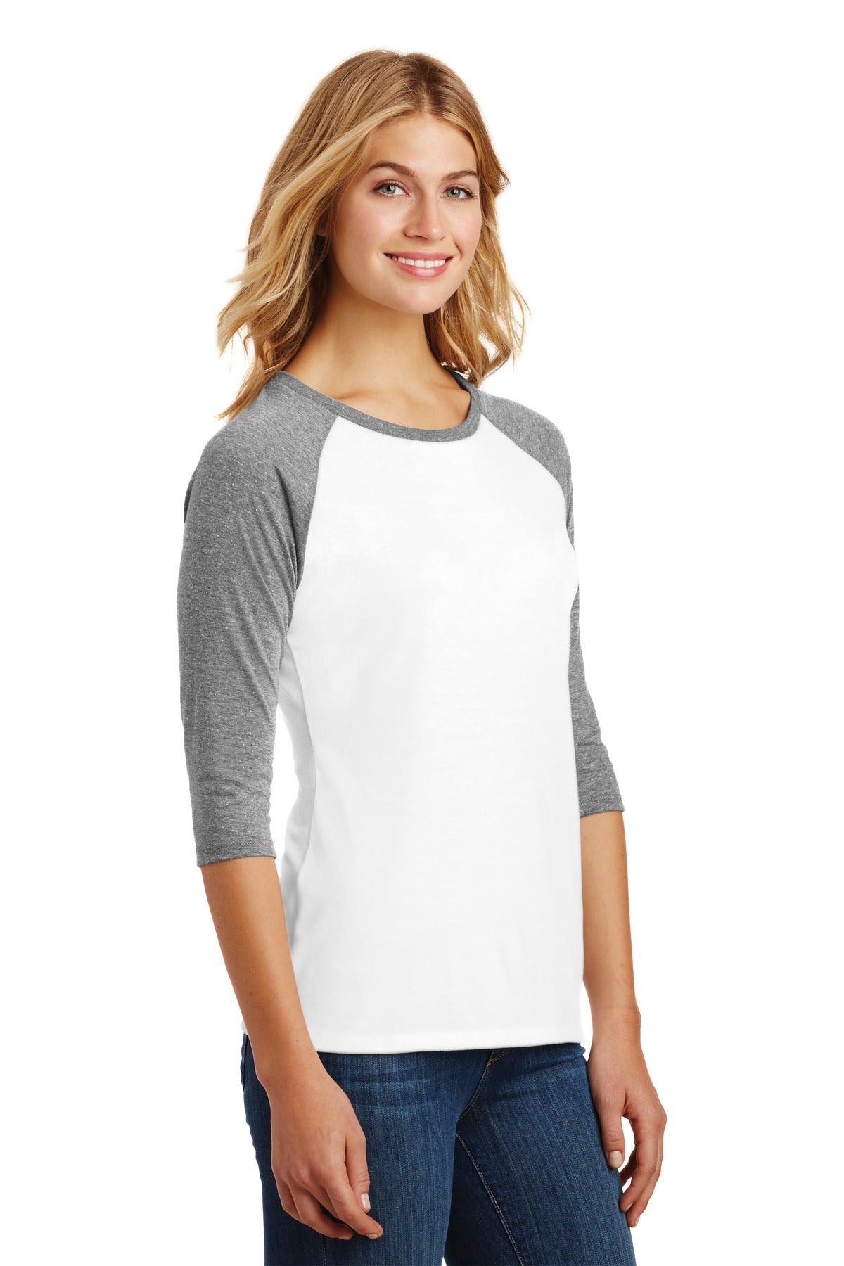 Grey Fr/White District Women's Perfect Tri 3/4-Sleeve Raglan. DM136L