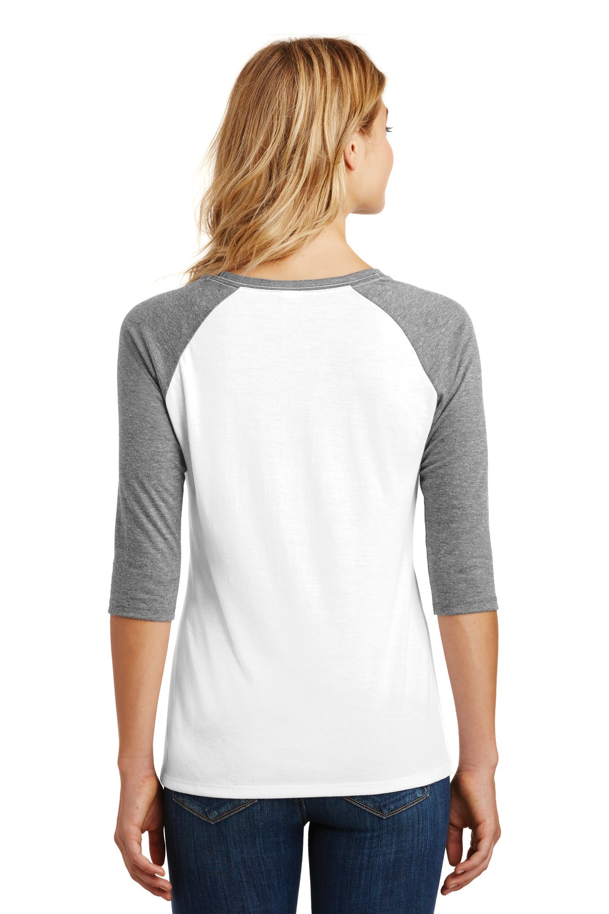 Grey Fr/White District Women's Perfect Tri 3/4-Sleeve Raglan. DM136L