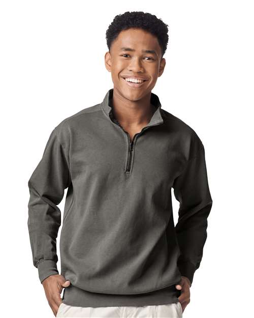 Grey Garment-Dyed Quarter Zip Sweatshirt - 1580
