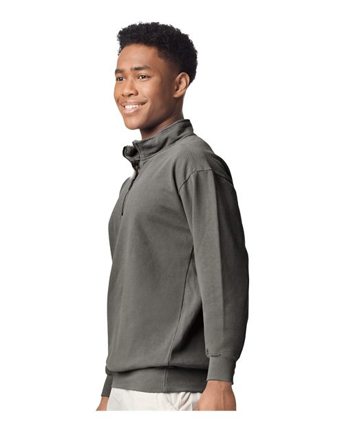 Grey Garment-Dyed Quarter Zip Sweatshirt - 1580