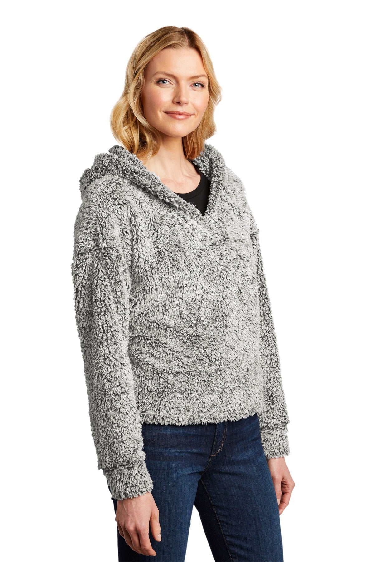 Grey Heather Port Authority Women's Cozy Fleece Hoodie. L132