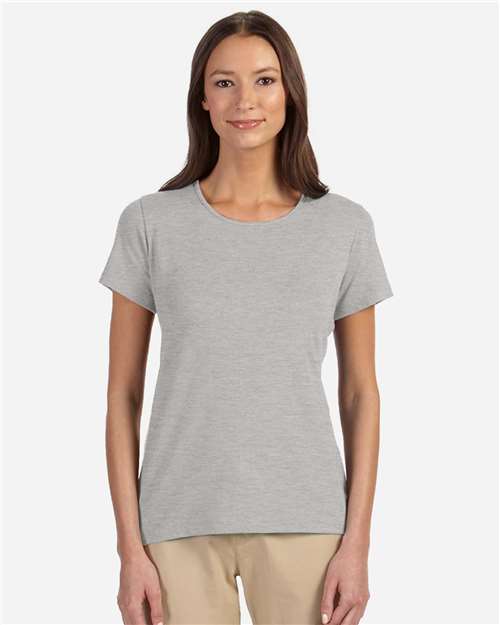 Front View of Grey Heather Women's Perfect Fit™ Shell T-Shirt - DP182W
