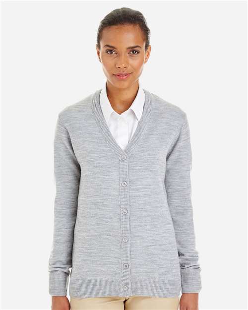 Front View of Grey Heather Women's Pilbloc V-Neck Button Cardigan Sweater - M425W