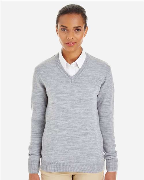 Front View of Grey Heather Womens Pilbloc V-Neck Sweater - M420W