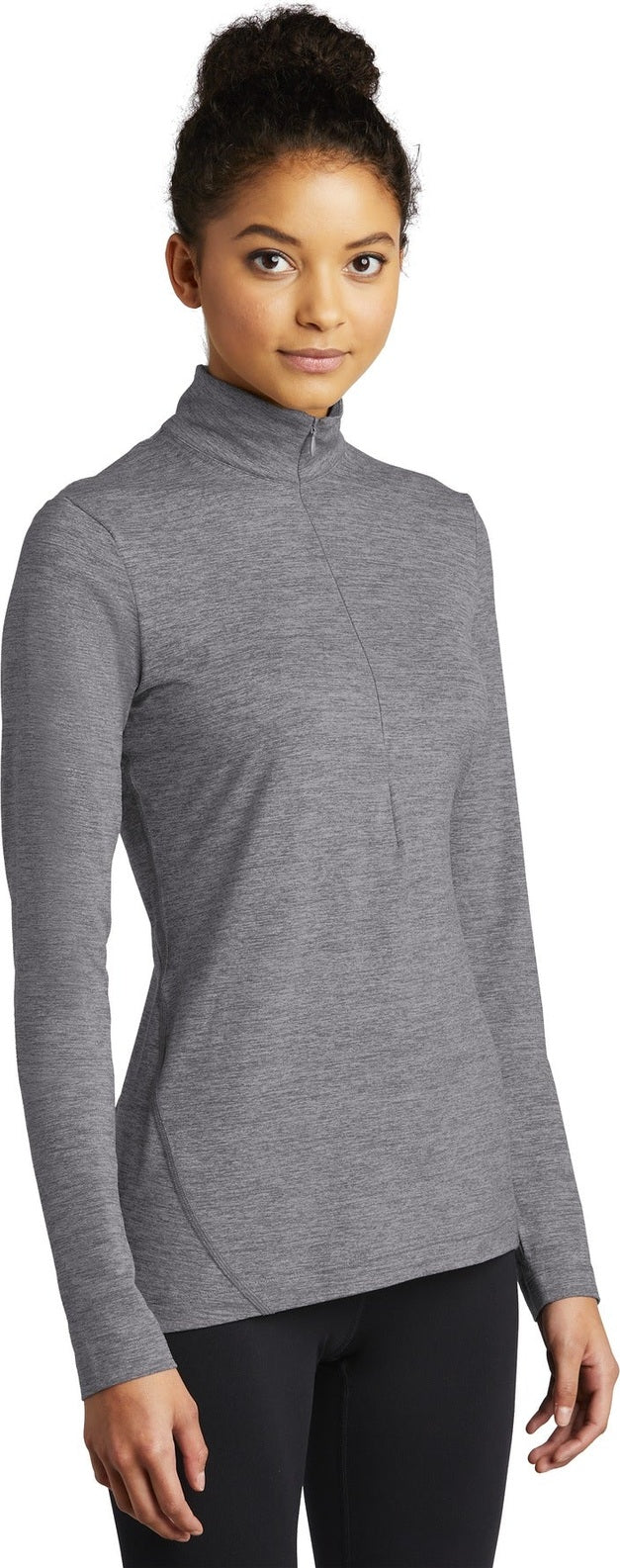 Grey Hthr Sport-Tek Women's Exchange 1.5 Long Sleeve 1/2-Zip LST711