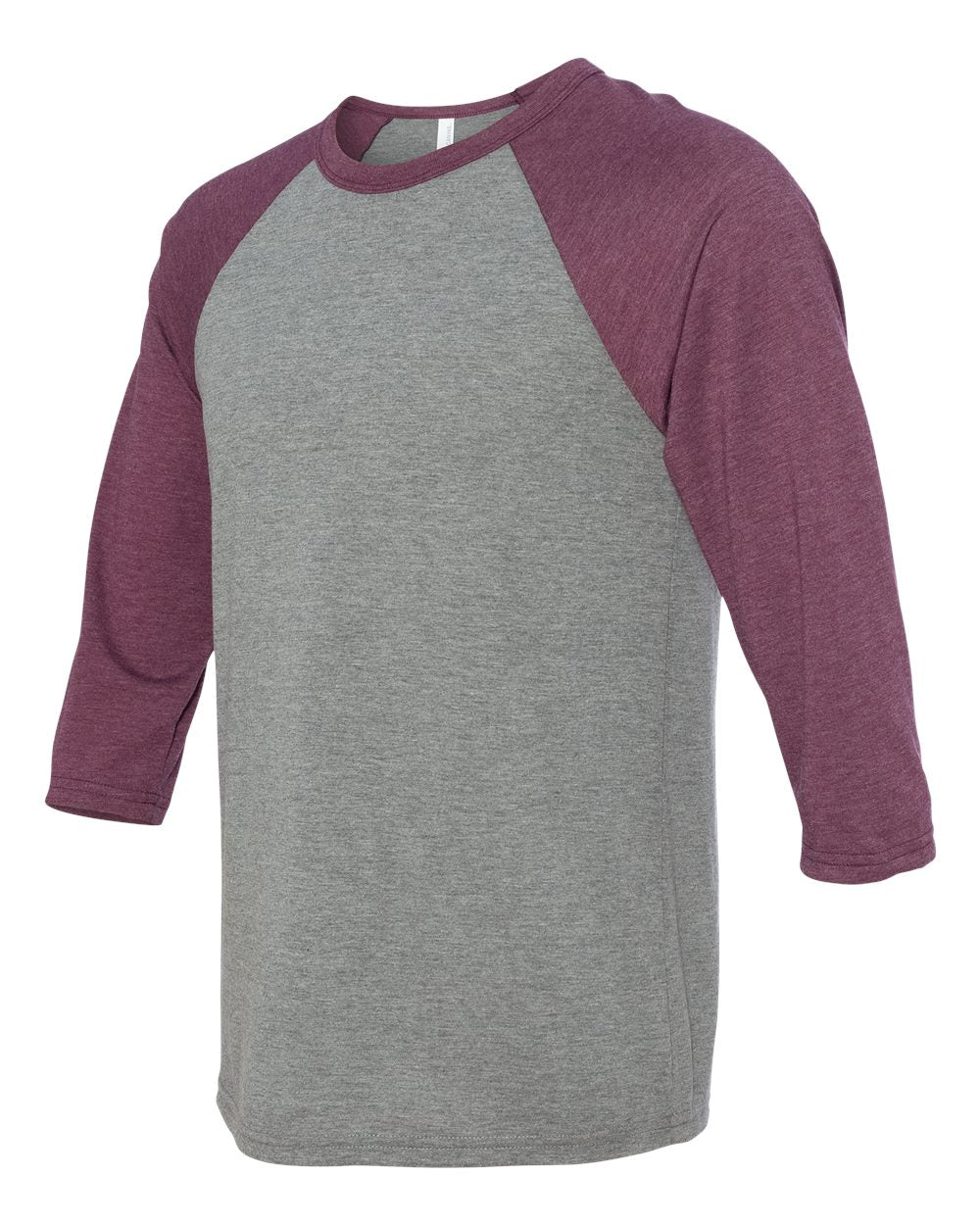 Grey/ Maroon Triblend Three-Quarter Sleeve Baseball Tee - 3200