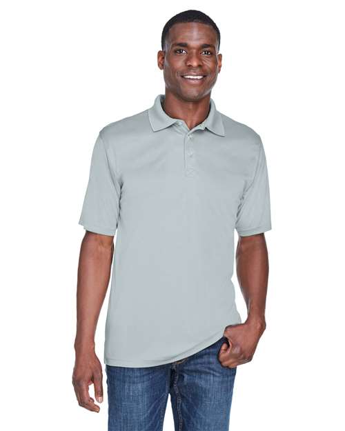 Front View of Grey Men's Cool & Dry Sport Performance Interlock Polo - 8425