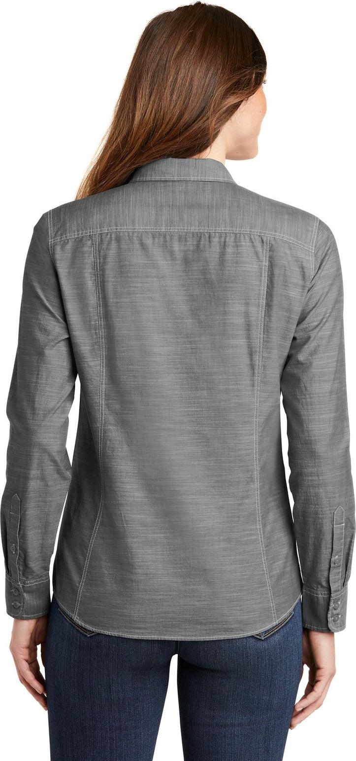 Grey Port Authority Women's Slub Chambray Shirt. LW380