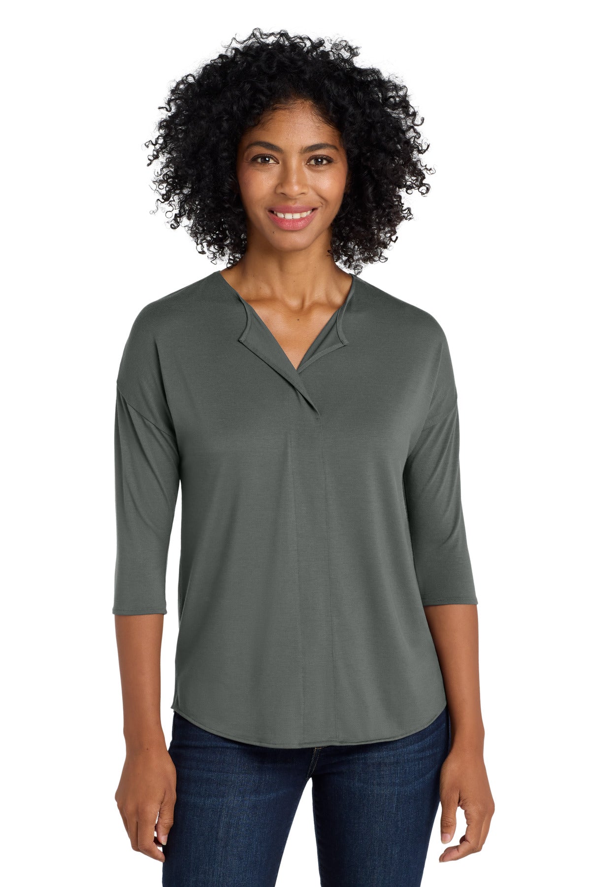 Grey Smoke Port Authority Women's Concept 3/4-Sleeve Soft Split Neck Top. LK5433